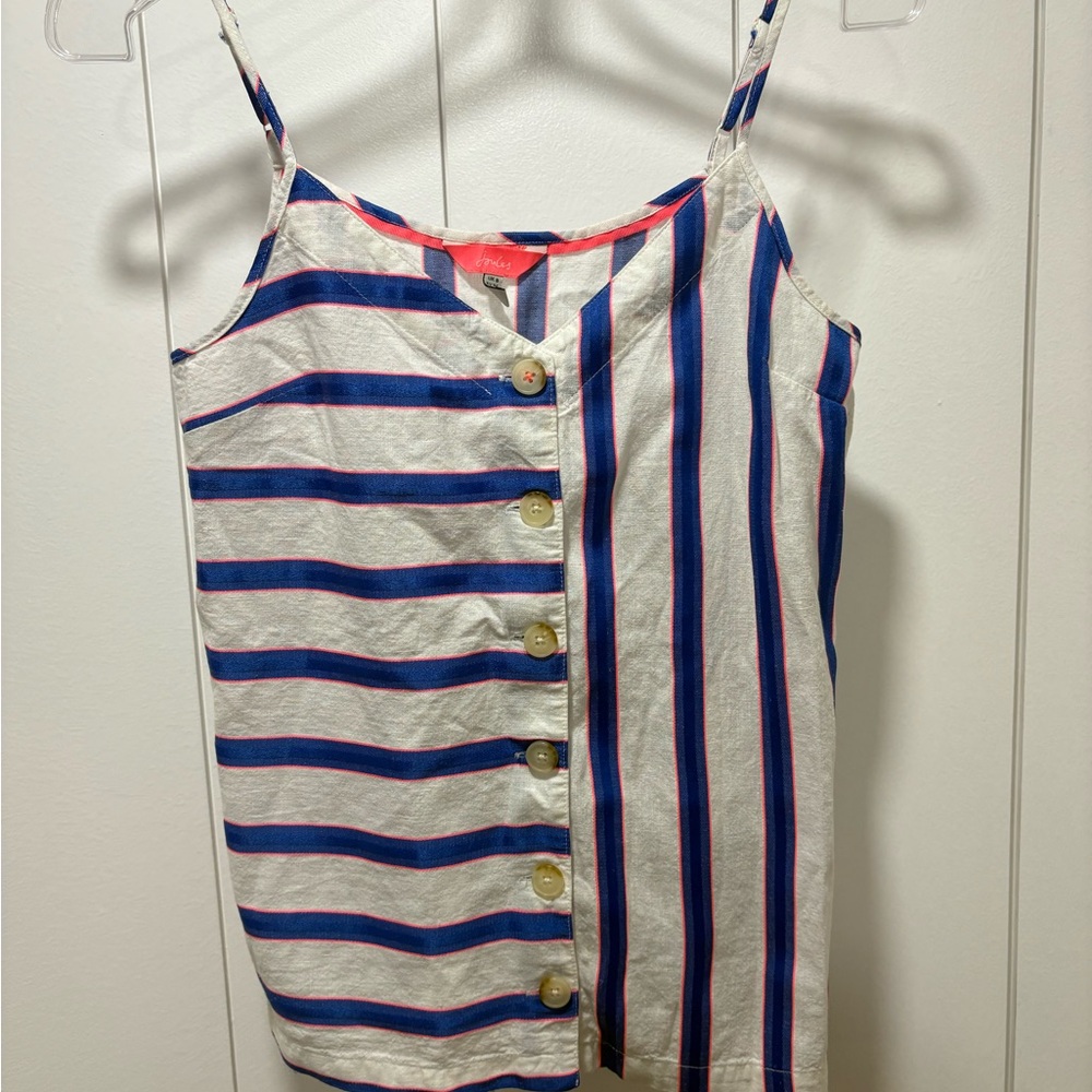 Joules White Striped Button-Front Cami with Blue and Pink Stripes